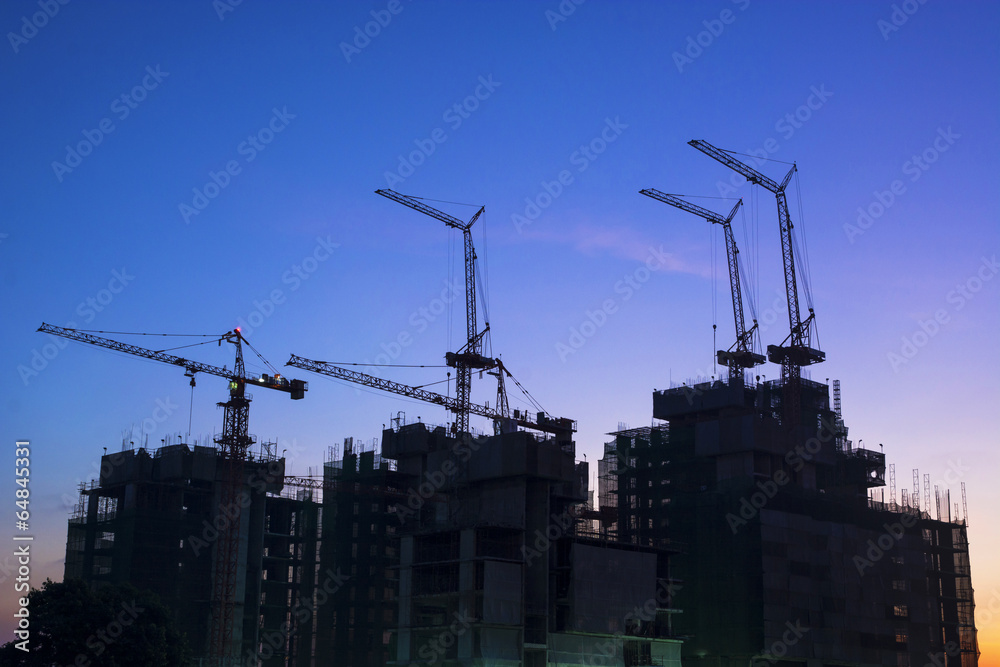 Construction site with blue sky sunrise