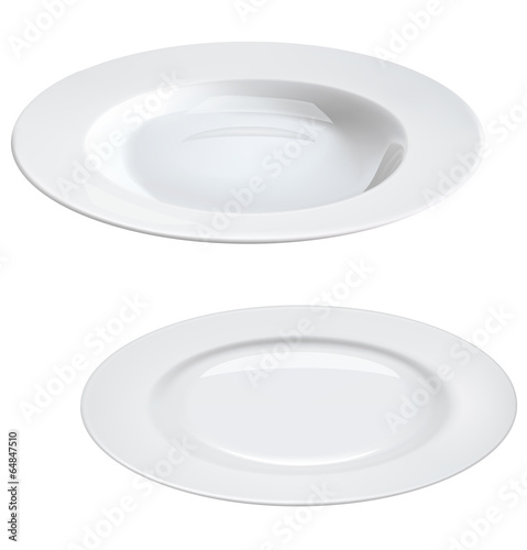 Empty plates isolated on white.