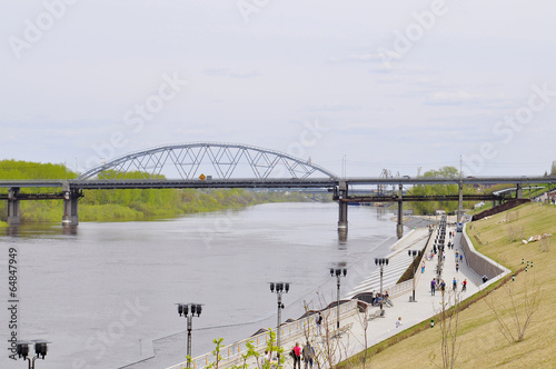 The embankment in Tyumen. Spring flood of the Tura River. photo