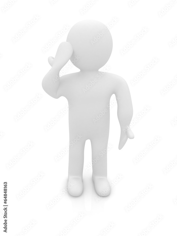 3d man touching her head isolated on white. Series: human emotio 3d man touching her head isolated on white. Series: human emotio