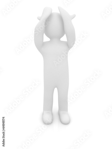 3d personage with hands on face on white background. Series  hum