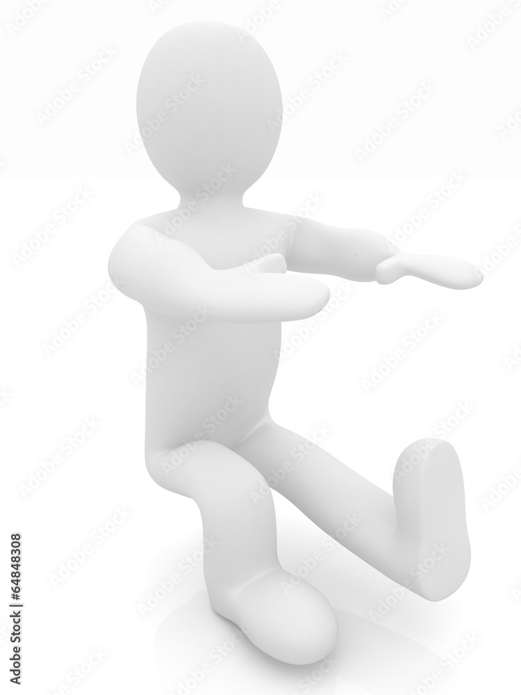 3d man isolated on white. Series: morning exercises - hands with 3d man isolated on white. Series: morning exercises - hands with