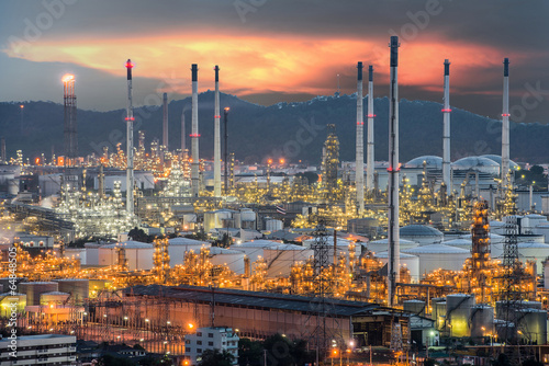 Landscape of Oil refinery at dramatic twilight