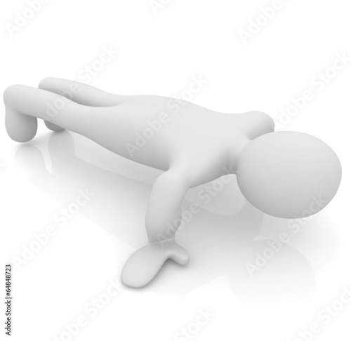3d man isolated on white. Series  morning exercises - making pus