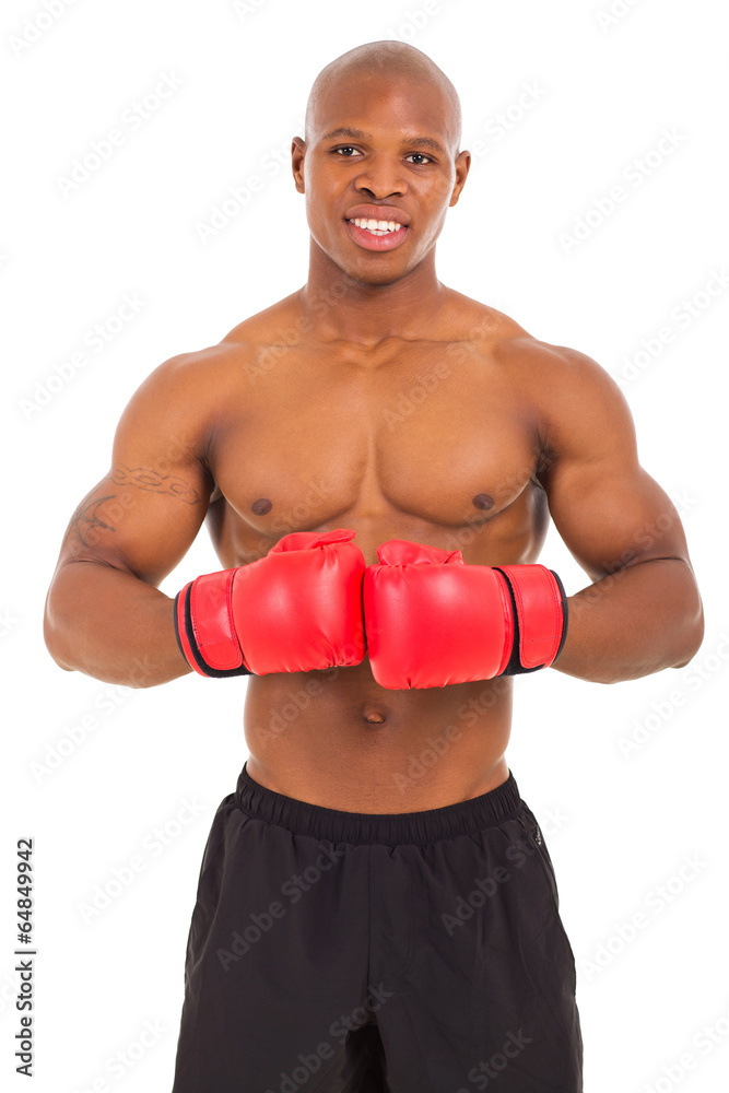 african muscular man with boxing gloves