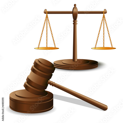 Scales justice and hammer