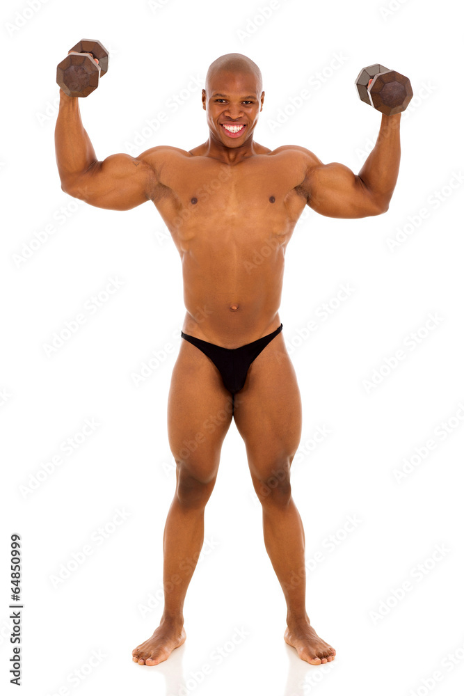 afro american muscular man lifting dumbbells afro american muscular man lifting dumbbells