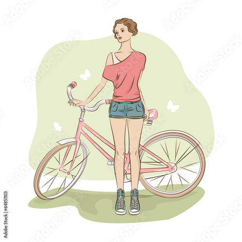 Young stylish woman and her bike.