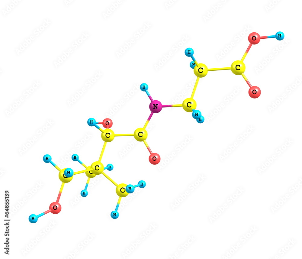 Pantothenic acid (vitamin B5) molecular structure on white Pantothenic acid (vitamin B5) molecular structure on white