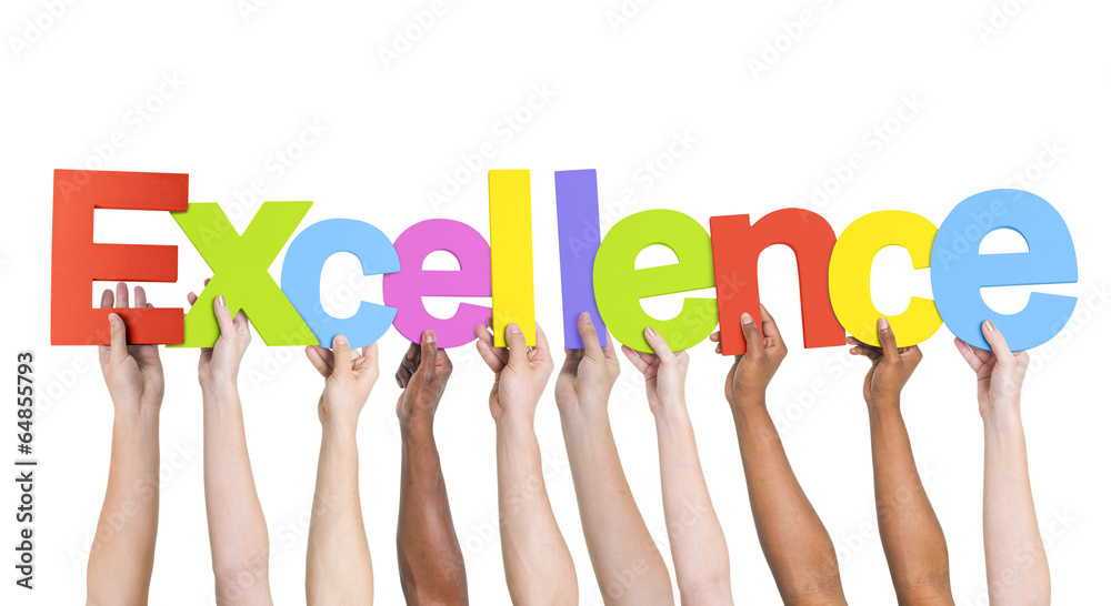 Multiethnic Arms Raised Holding Text Excellence Multiethnic Arms Raised Holding Text Excellence