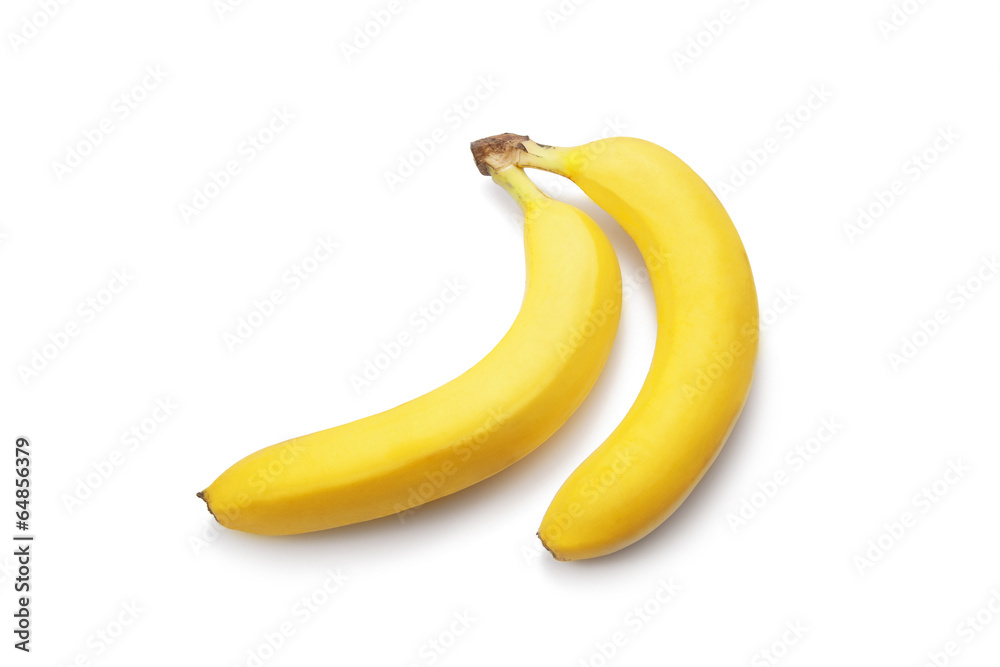 Two fresh bananas isolated on white background