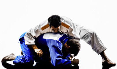 judokas fighters fighting men silhouettes