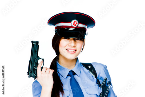 young and beautiful woman in police uniform