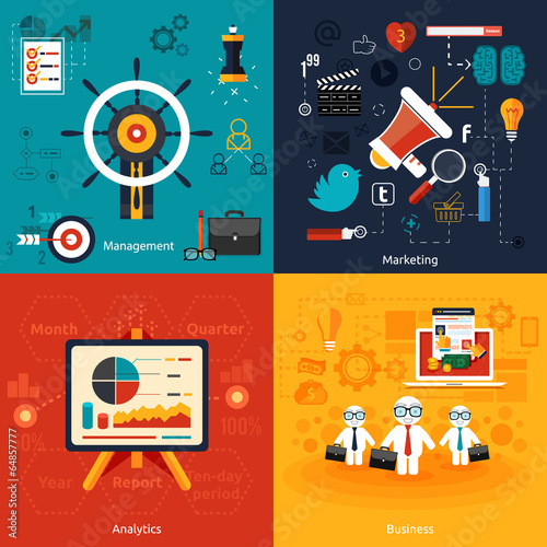 Icons for marketing, management, analytics.