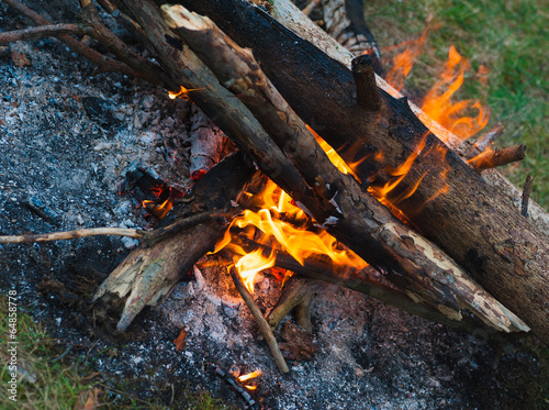 evening burning bonfire