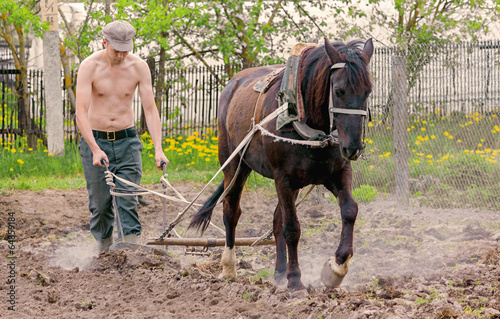 Man plows garden