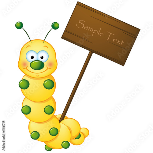 gelbe Raupe mit Schild