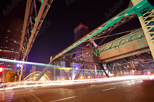 Fototapeta Historic steel bridge of night