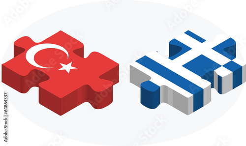 Greek and Turkish Flags in puzzle