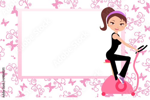 Girl on the exercise bike