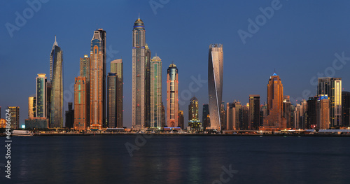 Dubai Marina at dusk as viewed from Palm Jumeirah in Dubai, UAE #64866124