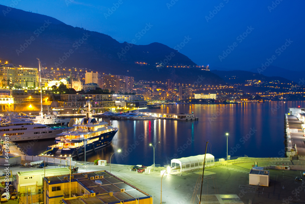 Monaco coastline at night