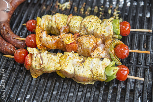 chicken kebabs and barbequed merguez