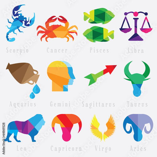 set of zodiac horoscope signs