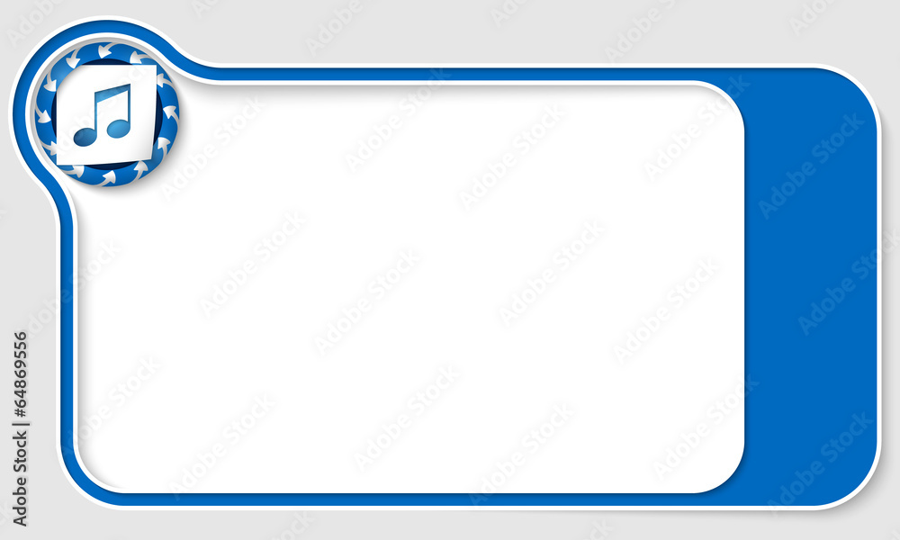 blue box for text with arrows and music icon blue box for text with arrows and music icon