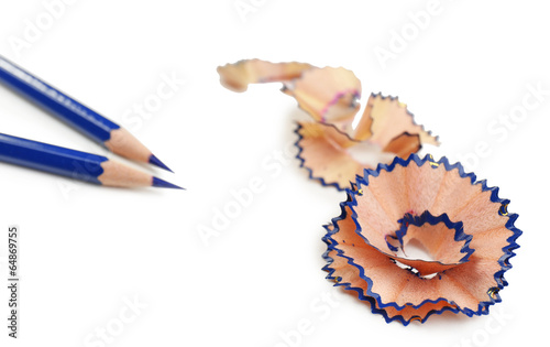 Pencils and pencil shavings, isolated on white