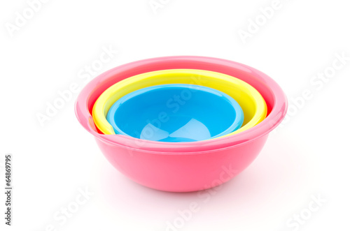 Plastic bowls isolated white background