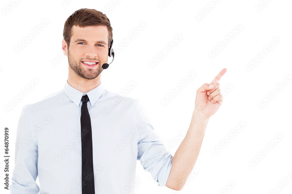 Operator pointing copy space. Operator pointing copy space.