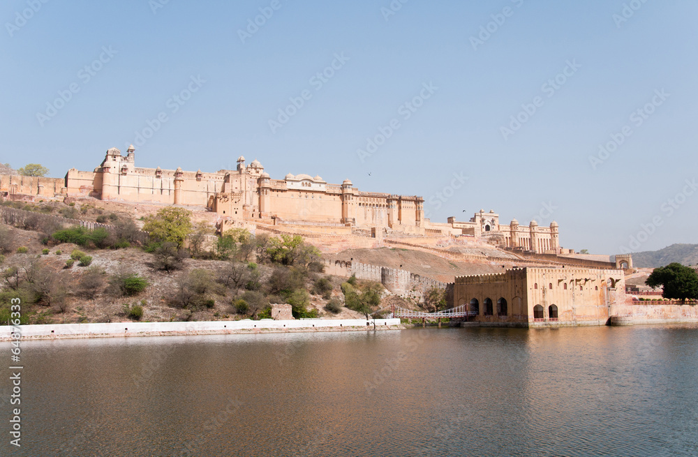 fort amber on the maota lake in india - rajasthan - jaipur