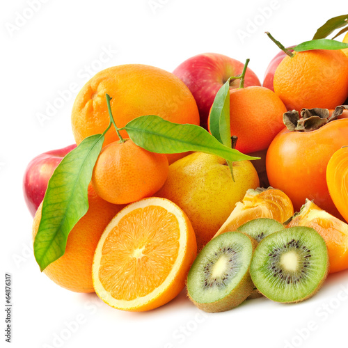 fresh fruits isolated on white background