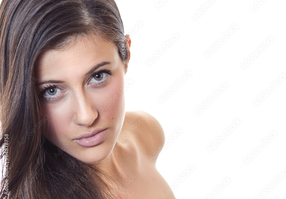 Caucasian brunette woman isolated on white