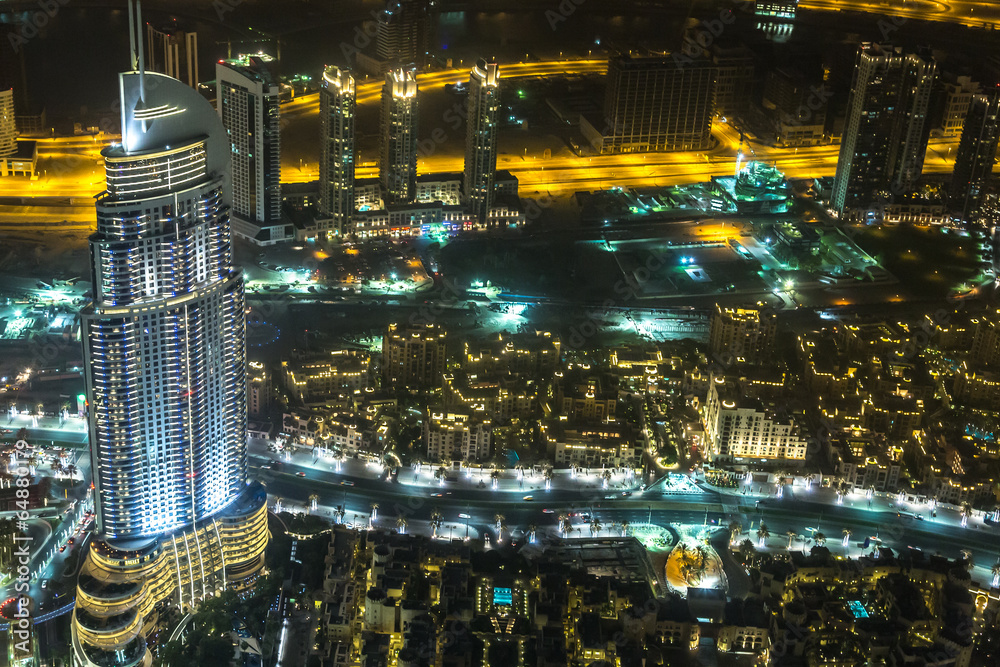 Address Hotel at night in the downtown Dubai area overlooks the