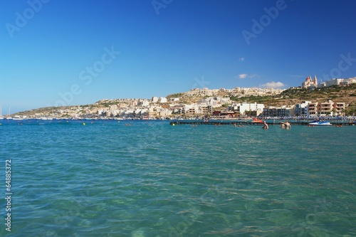 View from sea of the Mellieha Bay, Malta