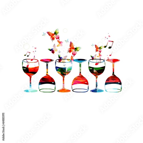 Colorful vector wine glasses background