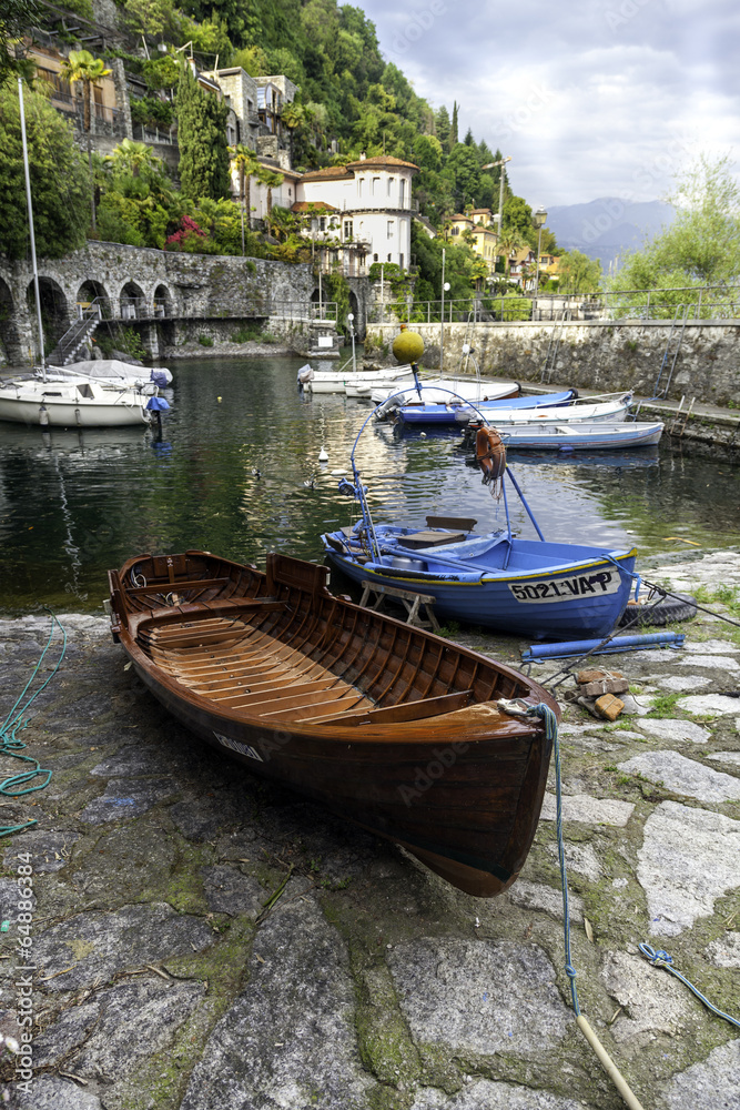Cannero Riviera, Lake Maggiore, small fishing harbor color image
