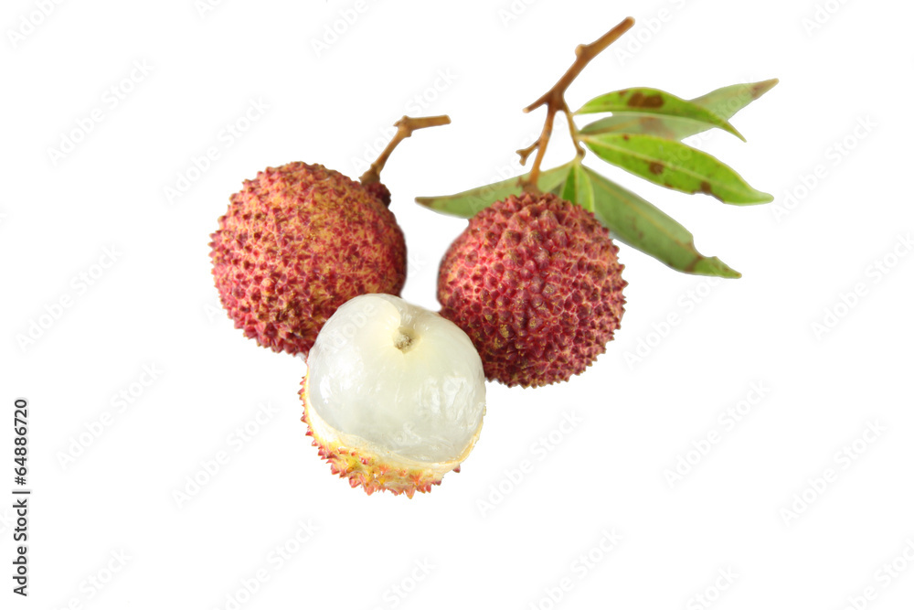 fresh lychees of isolated on white. fresh lychees of isolated on white.