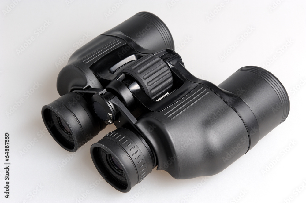 Black binoculars on gray Black binoculars on gray