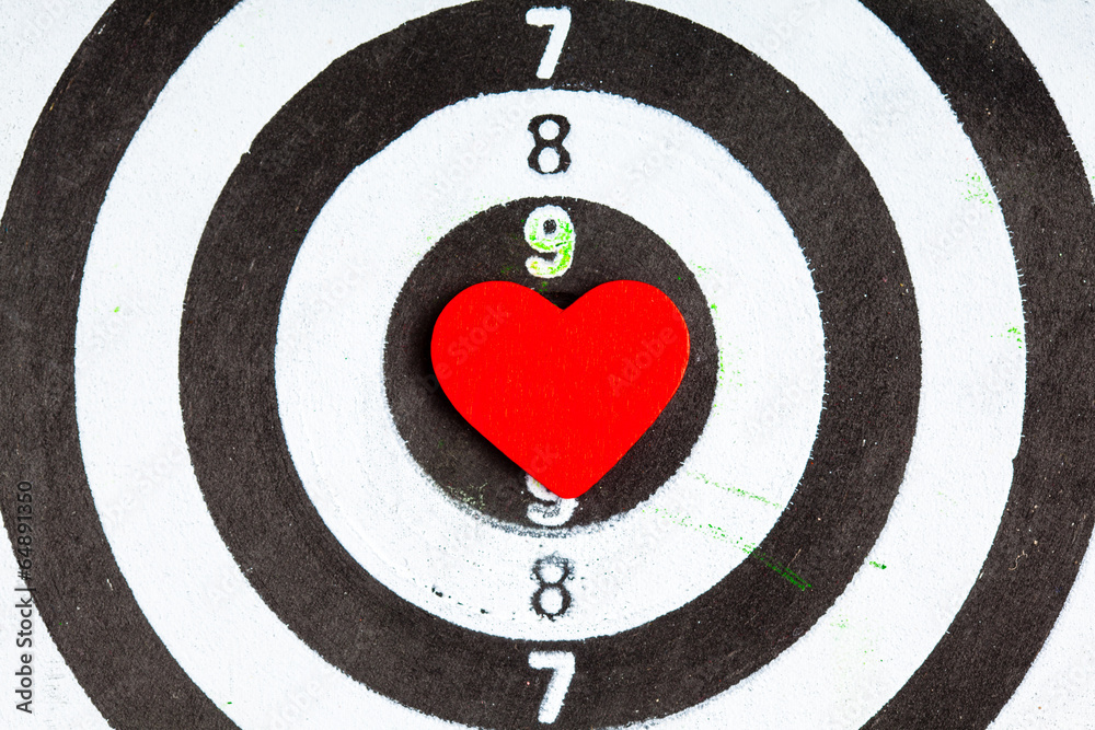 Black white target with heart bullseye as love background Black white target with heart bullseye as love background
