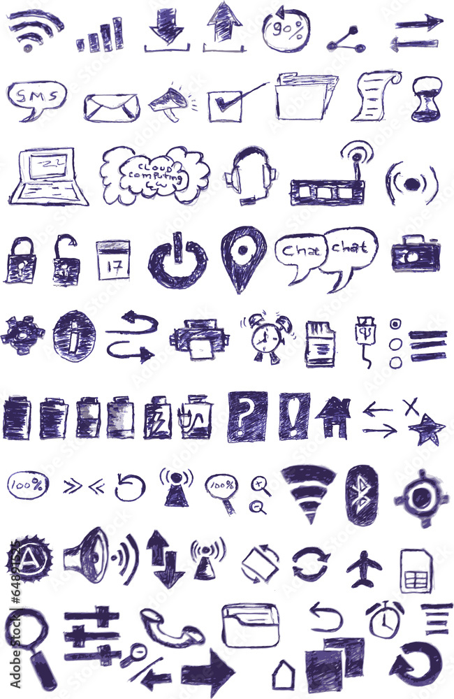doodle style, set of computer icon