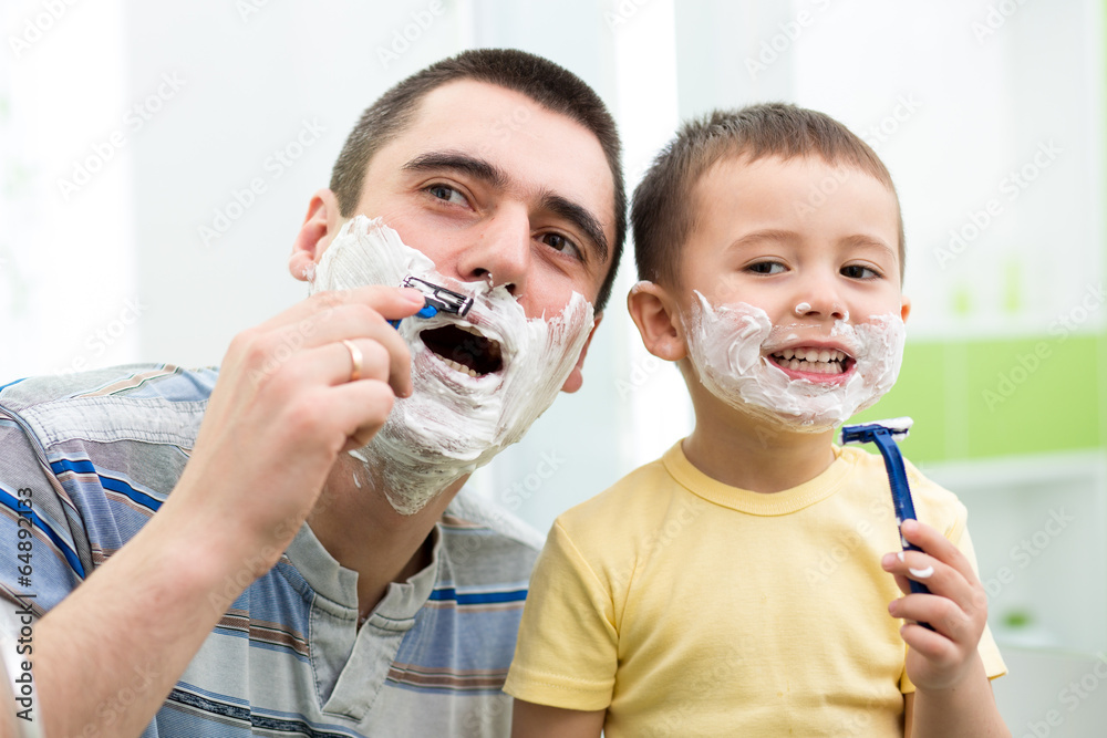 preschooler attempting to shave like his dad