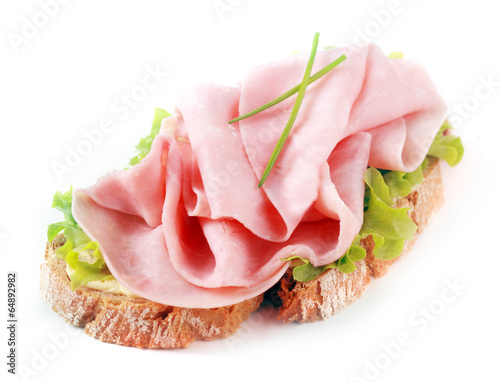Open ham sandwich on rye bread