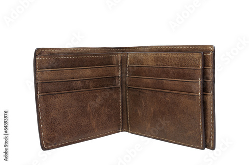 Men leather wallet on white background, clipping path