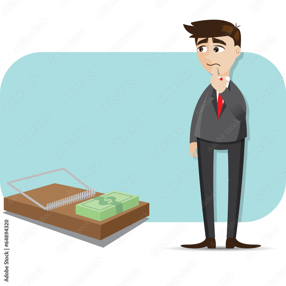 cartoon businessman with money in trap cartoon businessman with money in trap
