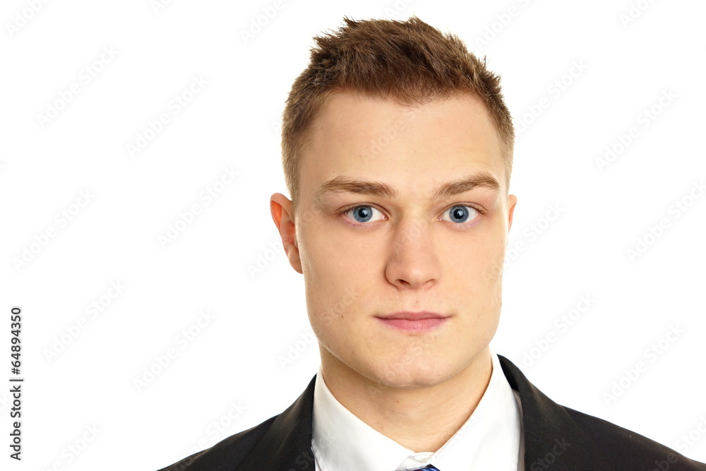 Portrait of young man in suit, left you can write some text Portrait of young man in suit, left you can write some text
