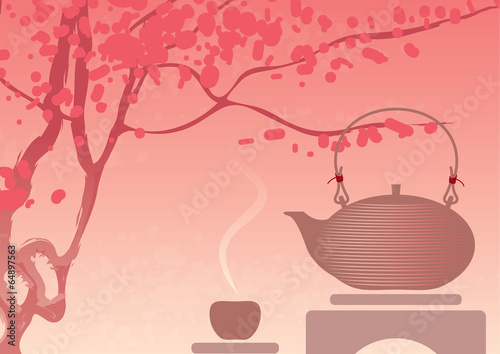 tea against the background of east landscape