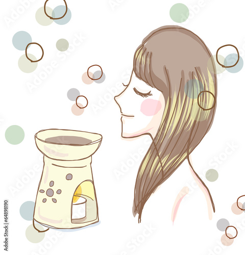 女性とアロマの背景イメージ
